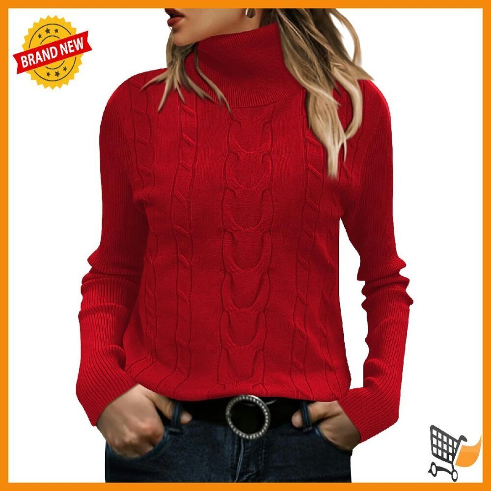 Women's Turtleneck Pullover Sweater Slim Fit Knit Long Sleeve